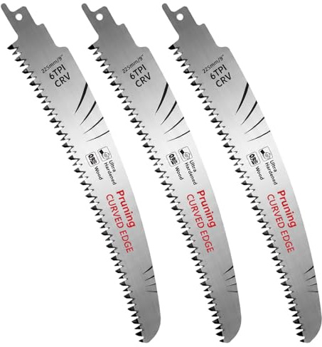 3-Pack Heavy Duty Reciprocating Saw Blades for Wood Cutting – 6TPI Arc-Shaped Japanese Teeth, Hardened Steel, for Tree Pruning, Landscaping & Professional Demolition (9-Inch)