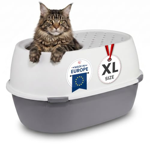 Iris Ohyama, Cassettiera per gatti XL, Lettiera per gatti XXL, bianco/grigio, cassettiera per lettiera, apertura dall'alto, facile da pulire, per grandi gatti adulti, due gatti, Maine Coon, senza BPA
