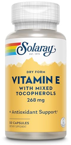 SOLARAY Vitamin E 400 IU (268mg), Dry Form with Mixed Tocopherols Vitamin E - Antioxidant Supplement, PMS and Menopause Support - 60-Day Guarantee, Lab Verified - 50 Servings, 50 Capsules