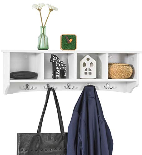 SoBuy® FRG48-L-W Wandgarderobe Wandhaken Hängeregal Badezimmerschrank mit 5 Haken weiß, B 72cm