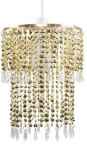 MiniSun | Modern Gold Jewel Acrylic Bead Ceiling Light Shade | Pendant Lights, Home Décor & Improvement Essential | 21.5cm Shade Width