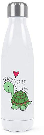 Crazy Turtle Lady Double Wall Water Bottle Insulated Stainless Steel Sports Drinks 500ml White