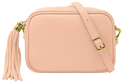 Parubi, Sac à main pour Femme avec Bandoulière, en Cuir Véritable, Made in Italy, Petit D’épaule Frange Clutch Cérémonie Élégante, Modèle Anastasia, Rose Poudré