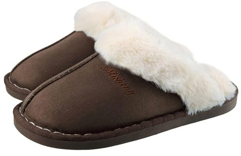 SMajong Inverno Pantofole Scamosciate da Donna Morbido Antiscivolo Scarpe Caldo Peluche Uomo Accogliente Memoria Schiuma Pantofole da Casa(Marrone 42/43 EU)
