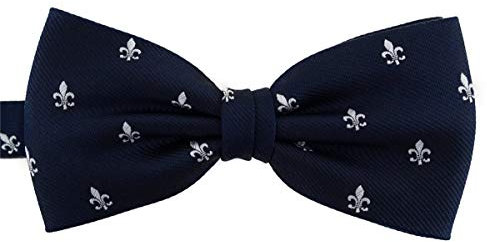 TigerTie Nœud papillon à motifs lys pré-noué + boîte de rangement, Bleu marine, bleu foncé, argenté, Taille Unique