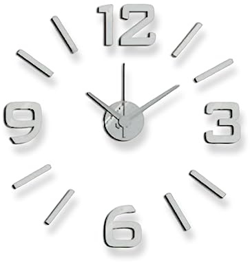 Reloj de Pared Grande sin Marco - Reloj Decorativo con Piezas Autoadhesivas Color Metal - Goma EVA - 4 Numeros - Movimiento Silencioso - Hogar u Oficina - Diámetro Recomendable 60 cm - Aktual
