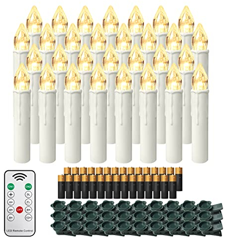 HENGMEI 30 Stück LED Kerzen Weihnachtskerzen Kabellos Warmweiß mit Fernbedienung Christbaumkerzen Weihnachtsbaum Kerzen Kerzenlichter Weihnachts