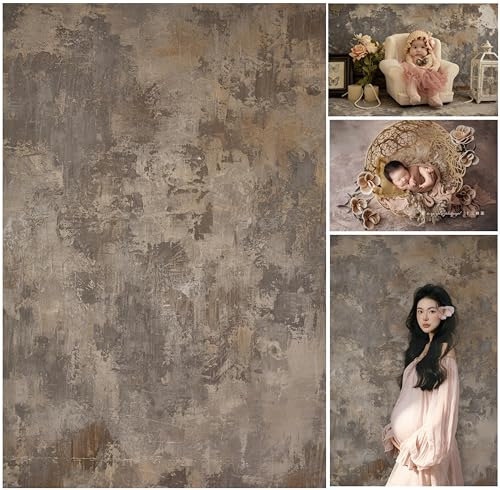 WaW 1.5x2.2m Grau Braun Meliert Beton Fotostudio Hintergrund Vintage für Baby Neugeborene Fotoshooting Stoff Fotohintergrund Hellbraun Natürliche Betonoptik für Kinder, Porträts, Fotografie, Video