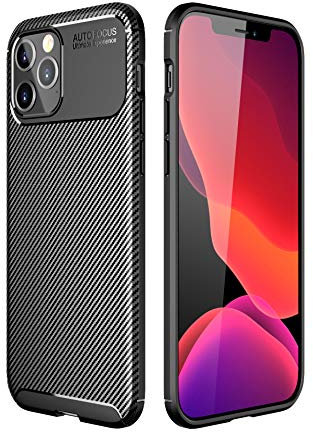 Fonetek® For Apple iPhone 12 Pro Max, Tough Shockproof Slim Carbon Fibre Protective Case Cover + LCD Screen Protector Guard for iPhone 12 Pro Max (6.7)