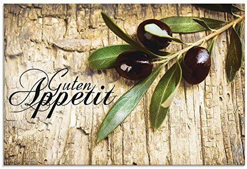 ARTLAND Spritzschutz Küchenrückwand Küche Herd Glas mit Motiv 90x60 cm Spruch Guten Appetit Olivenzweig Kräuter Olive Gewürze Mediterran Braun H6ZI