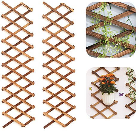 Iceyyyy Fioriera da parete in legno a reticolo – Confezione da 2 fioriere espandibili da appendere, telaio a traliccio in legno, per piante da interni, decorazione verticale da parete per camera