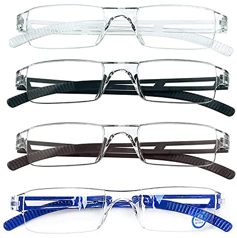 MMOWW 4er Pack randlose Lesebrille für Damen und Herren mit klarer rechteckigem Blaulicht-Blockierbrille +1,5