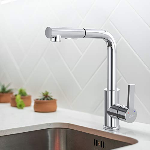 Auralum Wasserhahn Küche Ausziehbar, Hochdruck Küchenarmatur mit Brause Ausziehbar, Armatur 360° Drehbar, Mischbatterie mit Zwei Wasserstrahlarten