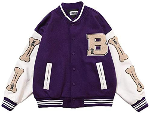 LucaSng Giacca Baseball Uomo Giacca Varsity Cappotto Unisex Lettera Jacket Felpa Motociclista Giubbotto Giacca da Coppia (Viola, L)