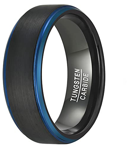 GALANI Verlobungsringe Schwarz Blau Männer Frauen Wolfram Ring Herrenring Freundschaftsring Lifestyle Ring Valentinstag Geburtstag Geschenk Größe 60(19.1)