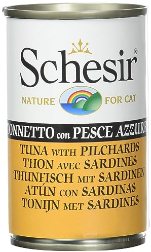 Schesir, Cibo Umido per Gatti Adulti al Gusto Tonnetto con Pesce Azzurro Preparato in Morbida Gelatina - Totale 0,84Kg (6 Lattine da 140G)