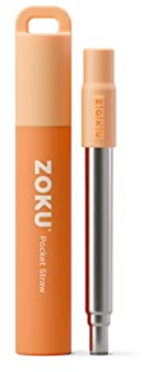 ZOKU - Tragbarer Strohhalm für Schlüsselanhänger, Taschen, Geldbörsen und mehr, wiederverwendbarer Edelstahl-Trinkhalm mit Silikon-Mundstück und Etui, verstellbar bis 22,9 cm, Orange
