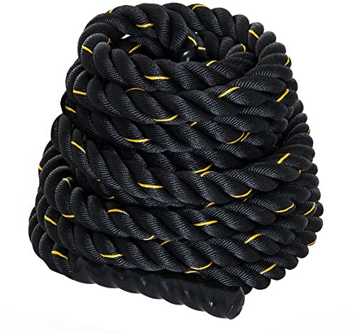 HOMCOM Battle Rope Ø38mm x 9 m Trainingsseil Fitnessseil Schlachtseil für Kraftausdauer & Muskelaufbau Schwarz+Gelb