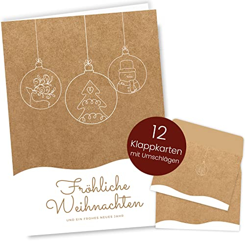 Weihnachtskarten mit Umschlag Set (12 Stück) - A6 Klappkarten für Weihnachten - Christmas Postkarte mit Umschlägen für deine Weihnachtsgrüße - Coole Weihnachtspostkarten mit und ohne Sprüche