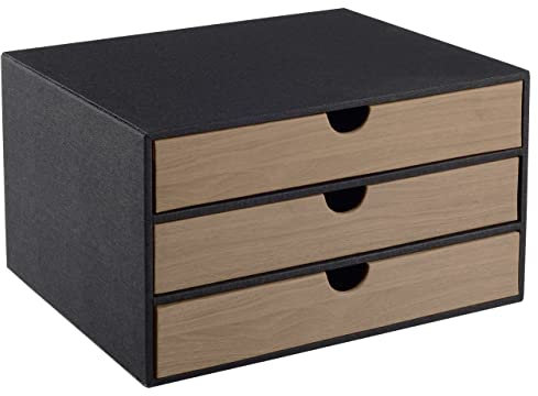 Schreibtisch-Organizer aus Leder, mit 3 Schubladen, mehrfarbig, A4, stapelbar, Schwarz