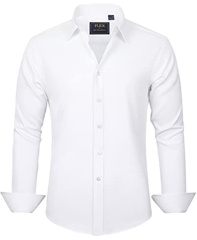 J.VER Mens White Shirts Long Sleeve Stretch Non Iron Regular Fit Business Casual Wedding Work Button Down Formal Dress Shirt S