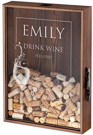Maverton Cork Catcher with Engraving for Woman - Beer caps Collector - Wooden Box with a Transparent lid for her - Bottle Opener Attached - Personalised Birthday Gift - Wine