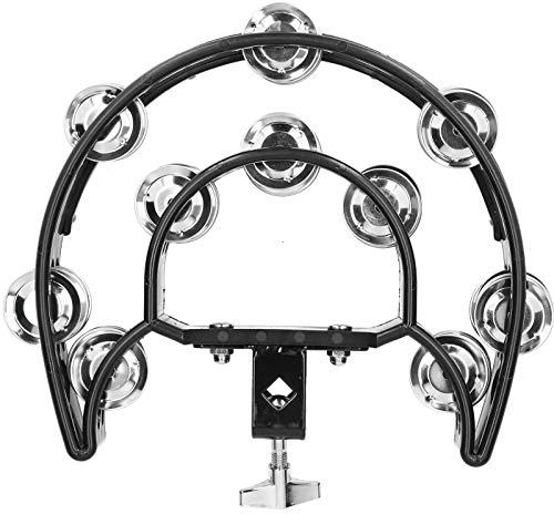 Eujgoov Tamburin für Schlagzeug, Hi Hat Tamburin Drum Set Tambourine Half Moon EZ Grip Tambourine 20 Jingles