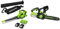 Greenworks 2x24V Blower Vacuum, Chainsaw with 2x4Ah Battery and Dual-Slot Charger