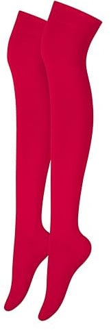 Alanna Jones Girls Ladies Women Plain Over The Knee High Microfiber Socks Cotton Rich Thigh Socks Leg Warmer for Casual Daily Wear UK Size 4-6.5 (Red)