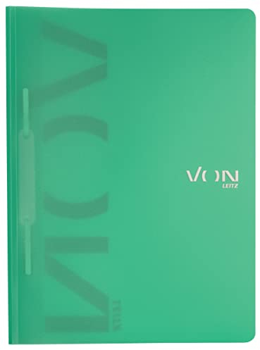 VON Leitz 10er Pack Schnellhefter A4, PP Kunststoff, Für 100 Blatt, Leichter Softcover-Ordner mit modernem VON-Aufdruck, Für Schule & Zuhause, Grün, 46790055