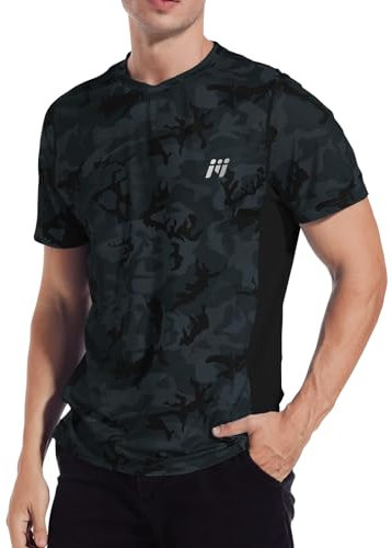 MEETWEE Men’s Rash Guard, Rash Vest UPF 50+ Short Sleeve UV Sun Protection Top T Shirt for Running Surfing Swimming Black Camouflage