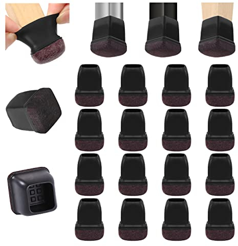 Ezprotekt Schutzkappen Für Stuhlbeine mit Filz, Gummi Möbel Beinbecher, Ø13-20mm Tischbeinbezug, Möbelmatte für Hartholzböden Rund Schwarz, (Quadrat, Passform 0,55-0,75)