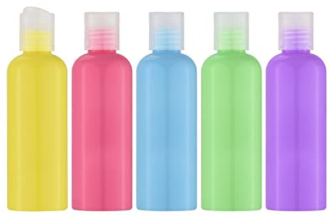 Livfa 100ml Leere Reiseflasche, Auslaufsicherer Behälter, Nachfüllbar Flaschen Mit Etikett für Shampoo, Lotion, Kosmetik (5 Stück, Bunt)