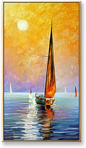 HMXQLW Voilier sur la Mer Lever Soleil Paysage Marin Toile Peinture Affiche Decoration Murale Tableau Art, Impression sur Toile Chambre Maison Decor Murale Aesthetic Art sans Cadre (40X80CM)