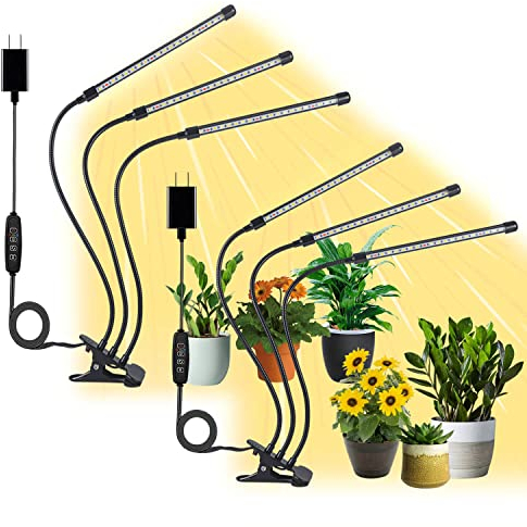JINHONGTO 2 Stück Pflanzenlampe, 3-Kopf Pflanzenlampe LED Vollspektrum, Pflanzenlicht mit Timer Auto ON/OFF, 3 Modi & 10 Dimmstufen