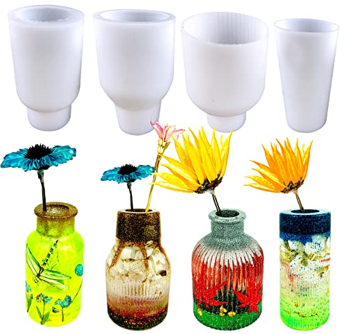 Woohome 4 Stück Vase Silikonformen Epoxidharz Formen Set, Silikonform für Vase, Blumenvase Silikonformen Epoxidharz für Herstellung von Blumenbehältern, Heimdekoration