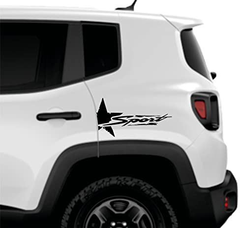 DualColorStampe Adesivi compatibili con JEEP RENEGADE fiancata laterale Off Road stella militare Adesivi Stickers Auto Decal accessori auto decorazione -COD.0293 (Nero)