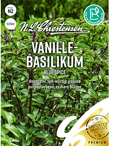 Vanille-Basilikum Blue Spice, Basilikum Samen direkt vom Hersteller, Saatgut ca. 400 Pflanzen