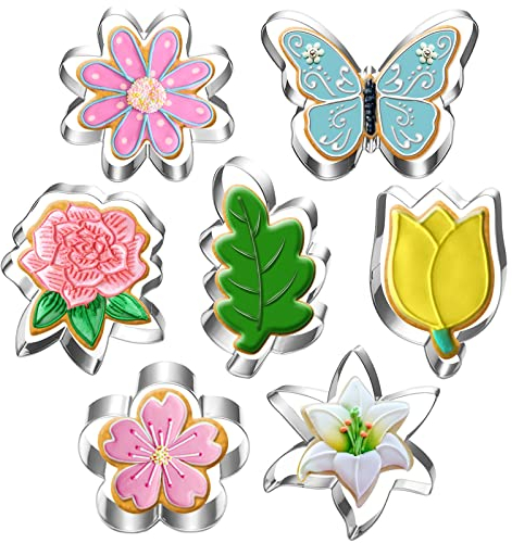 Ausstechformen-Set mit Blumen- und Blättern, 7-teilig, Gänseblümchen, Lilie, Rose, Tulpe, Eichenblatt und Schmetterling