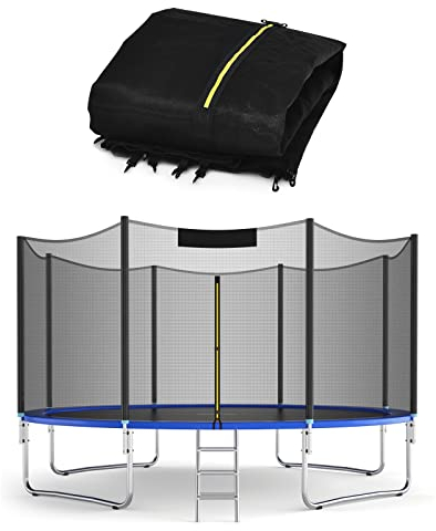 GYMAX Sicherheitsnetz für Trampolin Ø 244/305/366/427/457/487 cm, UV-beständiges & reißfestes Ersatznetz außenliegend für 6/8 Stangen, Schutznetz mit Sicherheitsschnallen & Reißverschluss (Ø 487cm)
