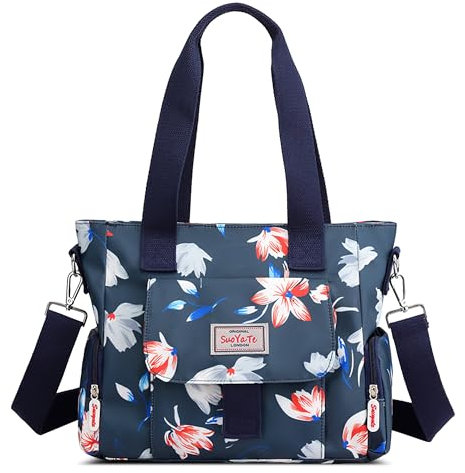 DIRRONA Bunte Damenhandtaschen Modedruck Umhängetasche Multi Pocket Multi Fach Crossbody Bag Beiläufig Umhängetasche Aus Wasserdicht Nylon Reisen Schule Täglicher Gebrauch Damentasche Blau G