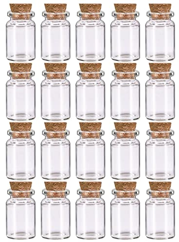 FVIZAL Spell Jars, 20 Pcs Small Glass Bottles with Cork Lids 8ml Mini Jars Message Tiny Wishing Miniature Potion Bottle for Halloween Decorations Diy Arts Crafts Weddings Jewelry