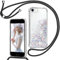 Handyband für iPhone 8/SE 2020/2022/7/6 Hülle mit Band, Glitzer Treibsand Handyhülle mit Kordel zum Umhängen Transparent Stoßfest Schutzhülle mit Kette Schnur, Quicksand Necklace Case in Schwarz