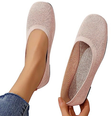 Minetom Femme Sport Chaussures Respirantes Confortable Tricotées Ballerines Loafers Décontractées Plates Flats Chaussures B Rose 36 EU