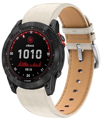 Armband für Fenix 7/Fenix 6/Fenix 5, 22mm Echtleder Ersatzarmband QuickFit Armband für Fenix 6 Pro, Fenix 5 Plus, Fenix 7 Solar, Forerunner 945, 935, Approach S62, S60, Garmin Instinct, Quatix 6,5