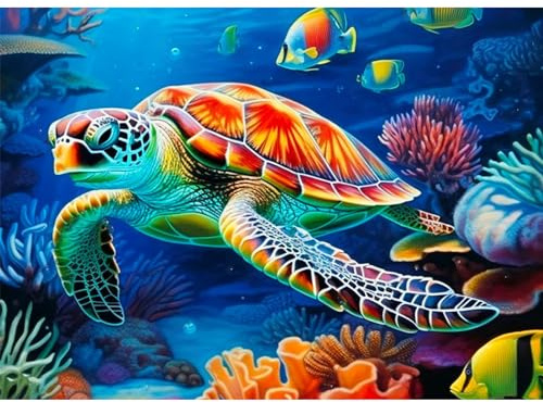 NAIMOER Diamond Painting Schildkröte, Diamant Painting Erwachsene Kinder 5D Diamant Malerei Stickerei für Home Décor 30x40cm