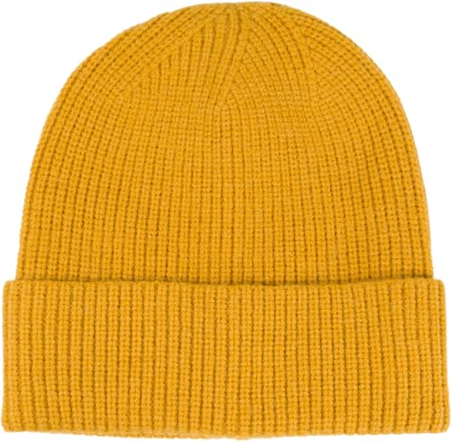 styleBREAKER Unisex Feinstrick Beanie Mütze mit Krempe, warme Winter Strickmütze Einfarbig, Rippen Strickmuster 04024154, Farbe:Curry