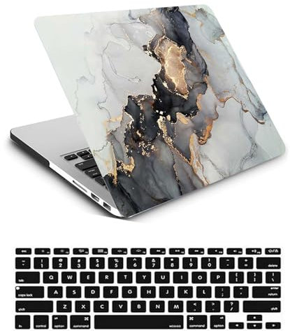 Hülle Case Kompatibel mit MacBook Pro 13 Zoll 2012 2011 2010 2009 2008 Freisetzung A1278 mit CD-ROM, Ultradünne Plastik Hartschale Schutzhülle & Tastaturschutz, Schwarzer weißer Marmor