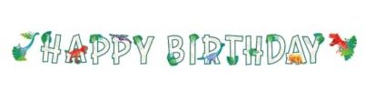 PD-Party: Happy Birthday Girlande - Happy Birthday Banner im Dino Desgin für Jungen & Mädchen - Geburtstagsgirlande für Kinder jeden Alters - Bunte Geburtstagsgirlande - 250x17 cm