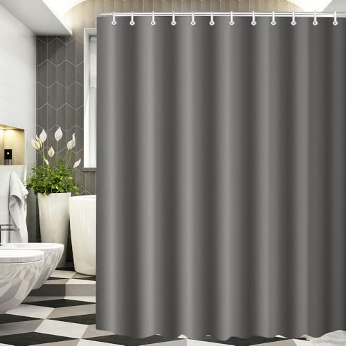 Lerores Duschvorhang 220x200cm Dunkelgrau, Beschwerter Saum Antischimmel Textil, Wasserabweisend, Waschbar Polyester Stoff Badevorhänge für Badezimmer, Badewanne mit 12 Duschvorhangringen